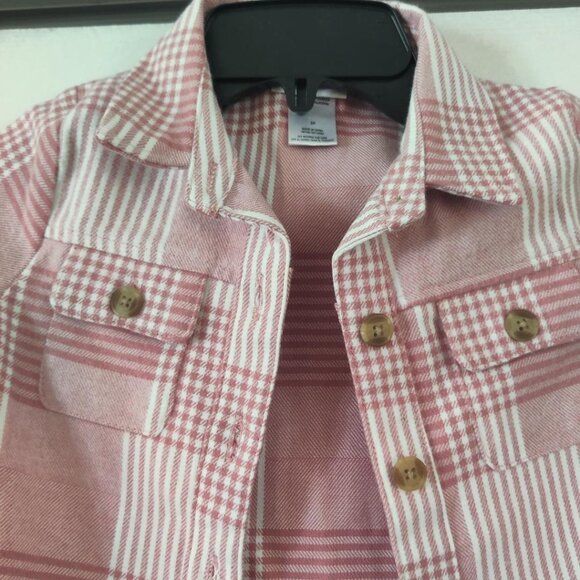 Little Lass Girls Pink Plaid Button Front Shirt Jacket Shacket Size 5 - Picture 3 of 5